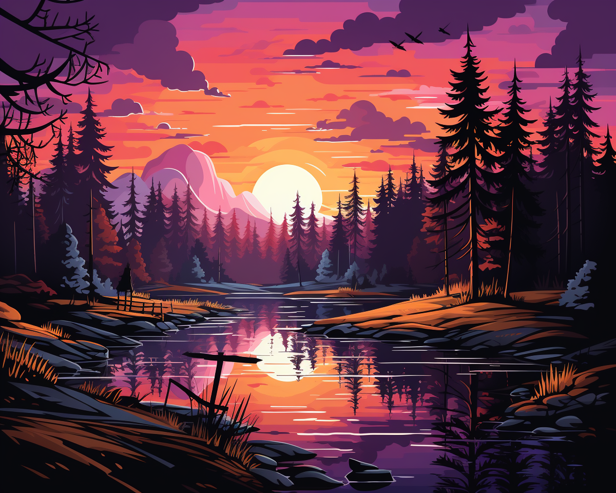 Lac du coucher de soleil pourpre