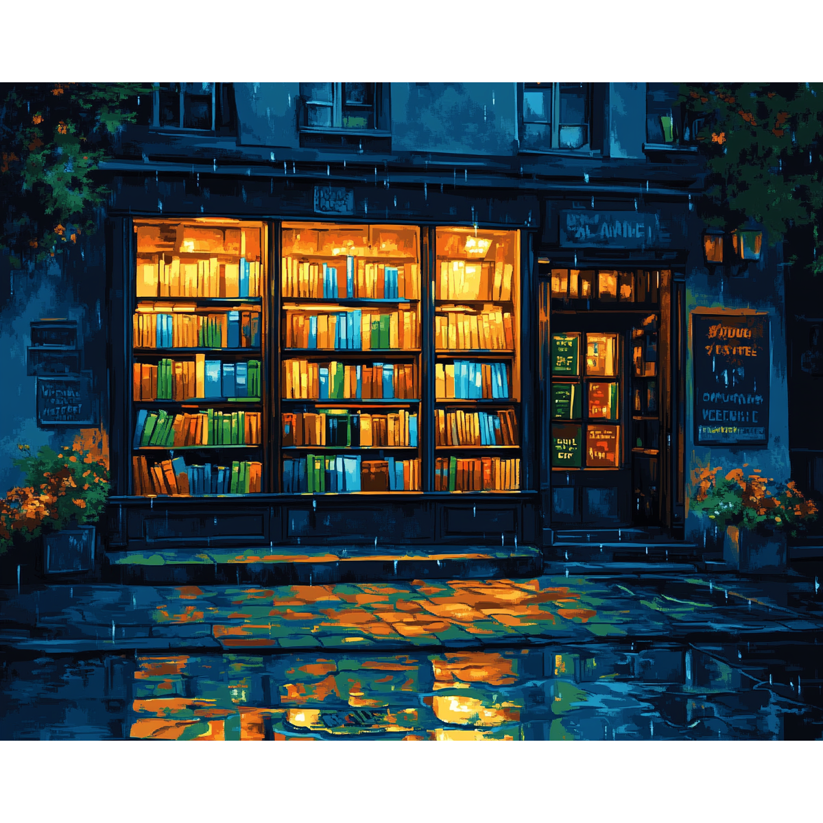 Rainy Bookstore Glow