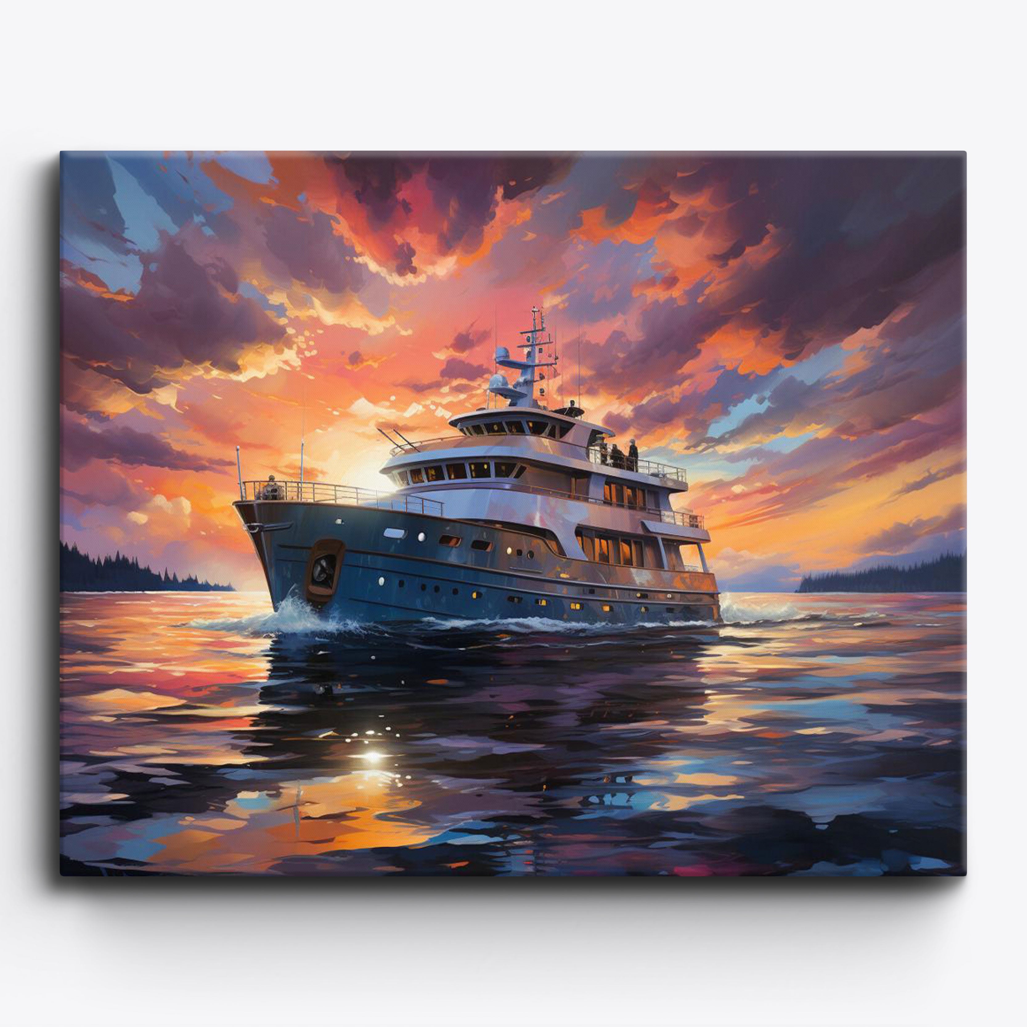 Yacht brillant au coucher du soleil